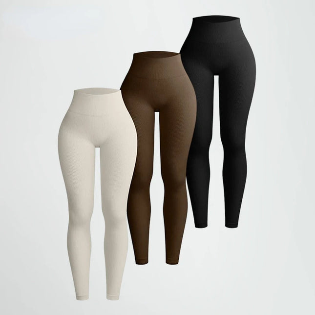Women's High-Waisted Ribbed Yoga Pants - Various Colors