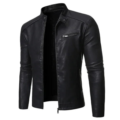 Slim Fit Men's Faux Leather Stand Collar Jacket - Stylish & Modern Outerwear