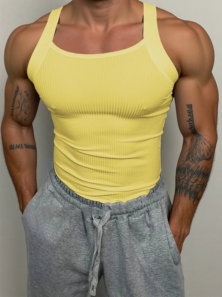 Men's Classic Ribbed Tank Top - Slim Fit, Elastic, Breathable Men's Sleeveless Shirt