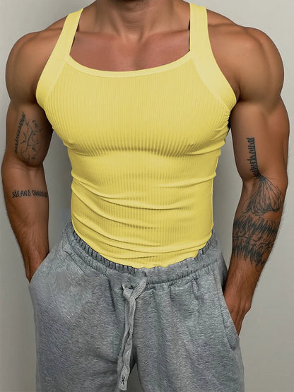 Men's Classic Ribbed Tank Top - Slim Fit, Elastic, Breathable Men's Sleeveless Shirt