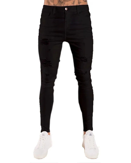 Men's Skinny Slim Fit Ripped Denim Jeans with Stretch, Hole & Patchwork Design