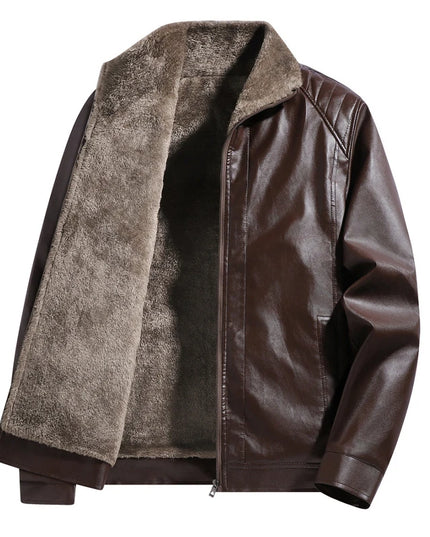 Men's Faux Leather Jacket with Winter Fleece Lining