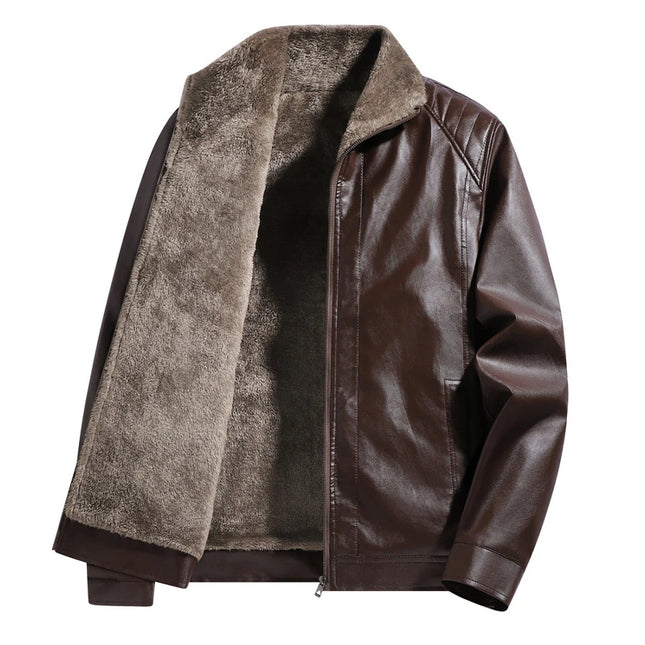 Men's Faux Leather Jacket with Winter Fleece Lining