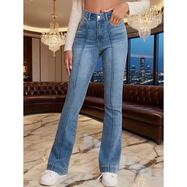 Women's Mid-Waist Slim Fit Stretch Bootcut Flared Skinny Jeans
