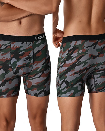 5-Piece Set of Mid-Length Camo Cotton Boxer Briefs for Men