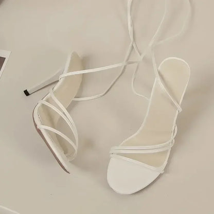 Women's High Heel Sandals with Round Toe, Cross Straps & Stylish Strap Design
