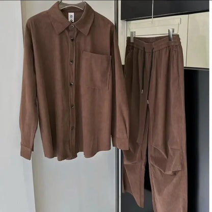 Unisex Casual Loose-Fit All-Occasion Breathable Two-Piece Shirt and Pants Suit