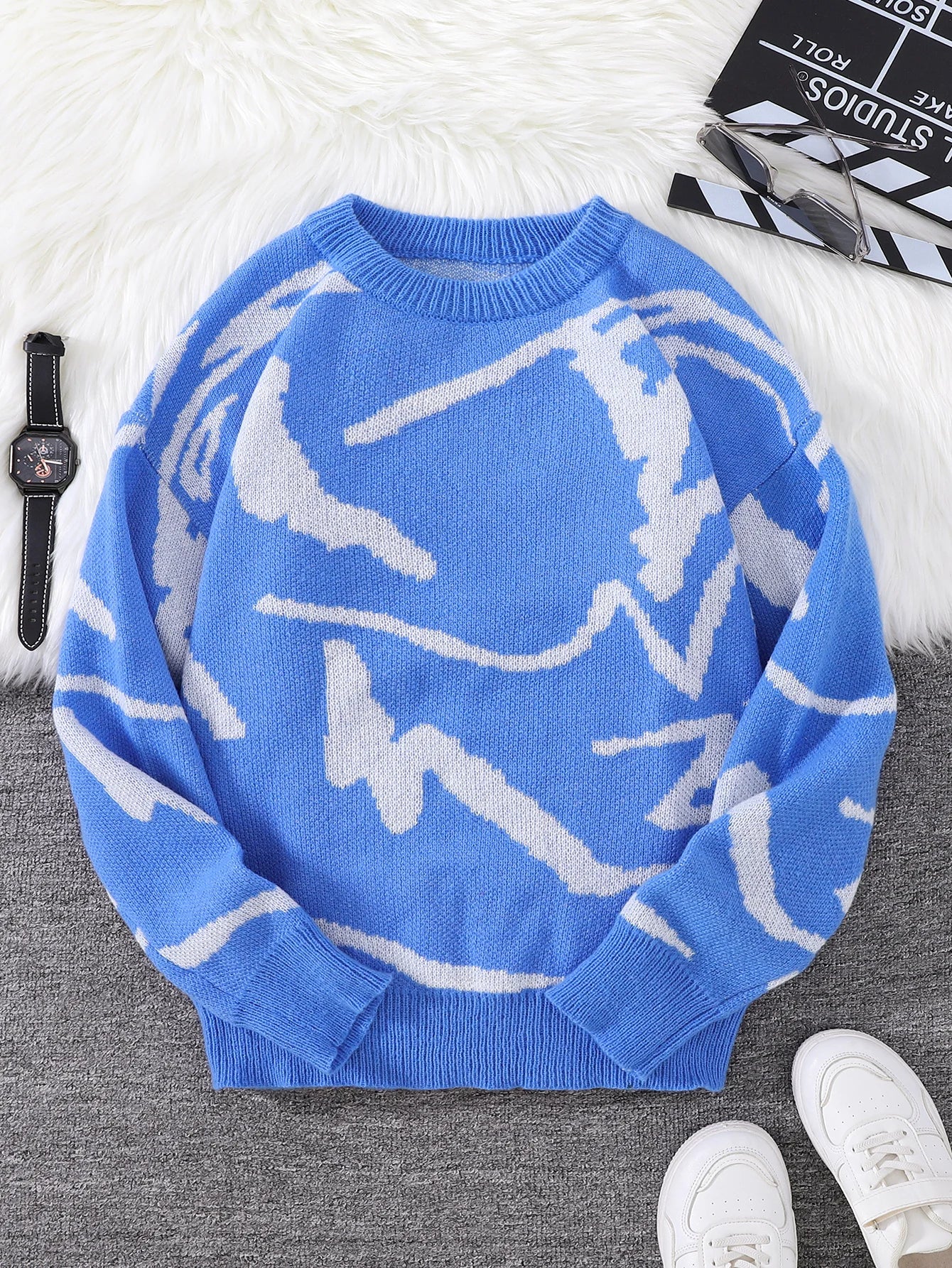 Men's Graffiti Jacquard Pattern Knit Sweater