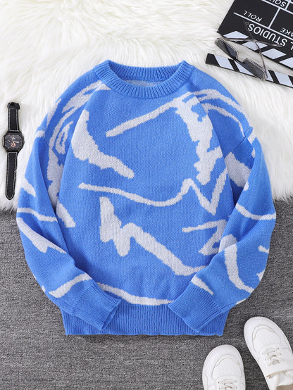Men's Graffiti Jacquard Pattern Knit Sweater