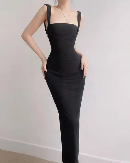 Women's Ribbed Square Neck Bodycon Maxi Dress - Slim Fit