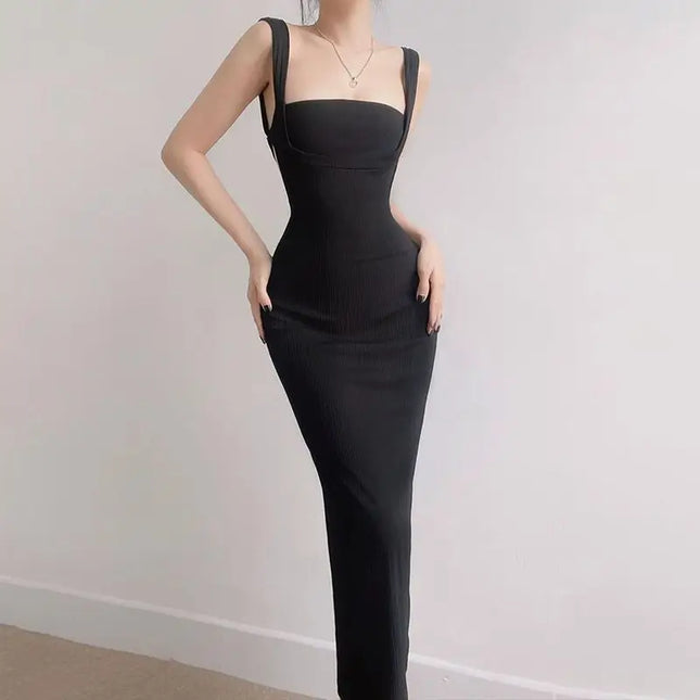 Women's Ribbed Square Neck Bodycon Maxi Dress - Slim Fit