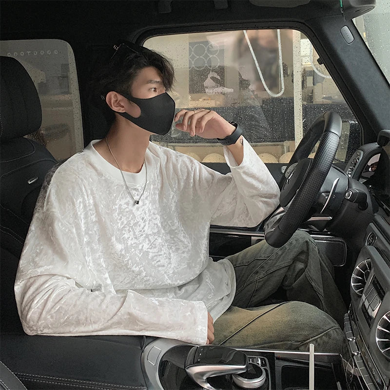 Men's Velvet Long Sleeve O-Neck Loose Fit Sweater