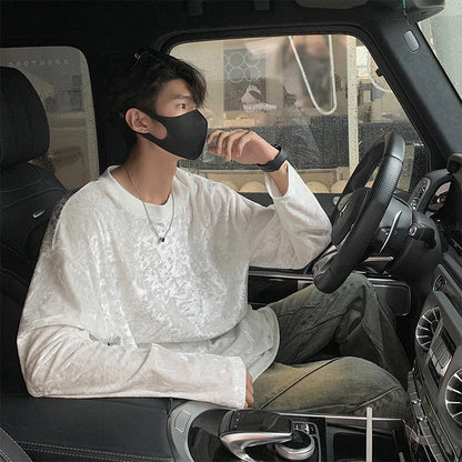Men's Velvet Long Sleeve O-Neck Loose Fit Sweater
