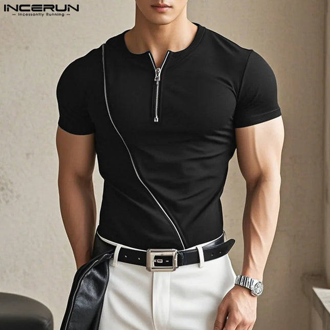Incerun Men's Half Zipper T-Shirt - Breathable, Stylish Men's Casual Top