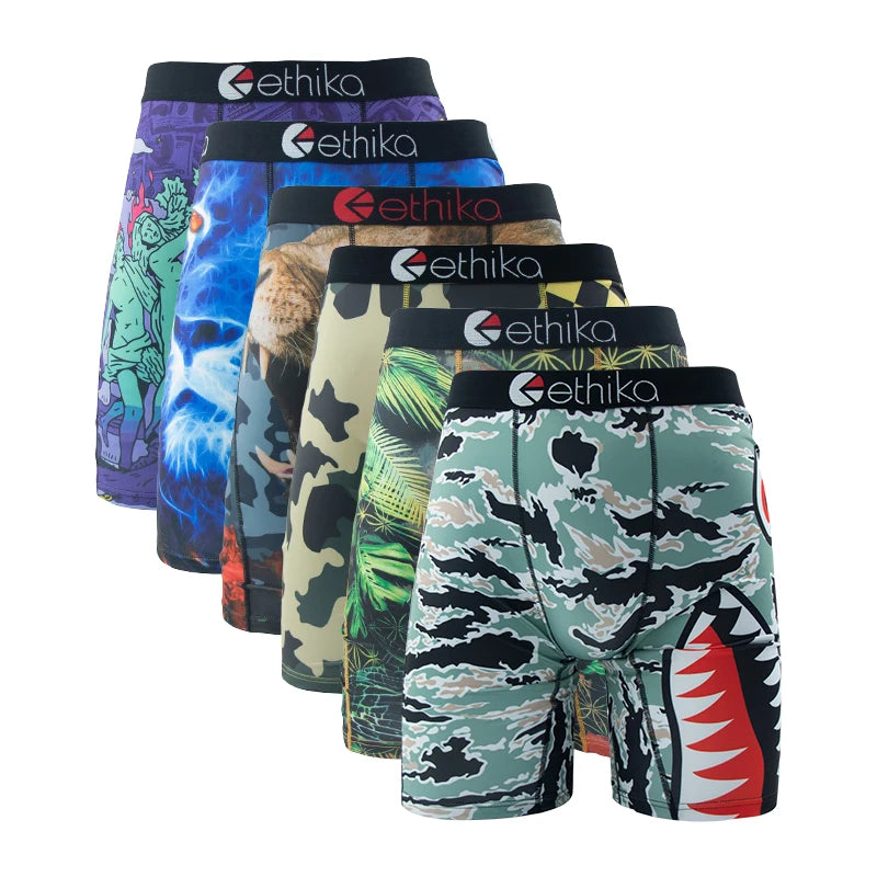 ETHIKA Men's 6-Pack Breathable Boxer Briefs Underwear Trunks