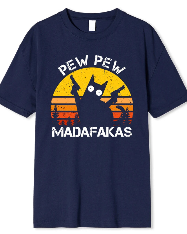 Madafakas Graphic Tee: Cat with Dual Guns - Breathable Cotton T-Shirt for Men