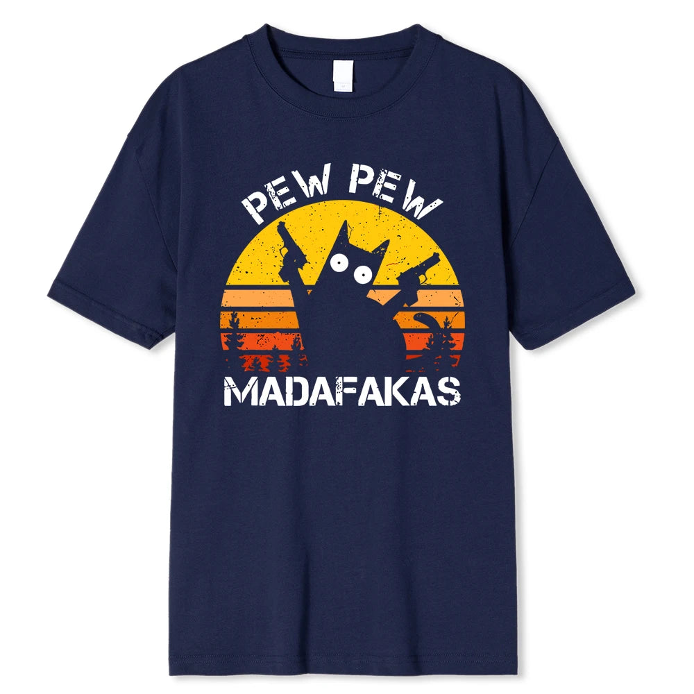 Madafakas Graphic Tee: Cat with Dual Guns - Breathable Cotton T-Shirt for Men