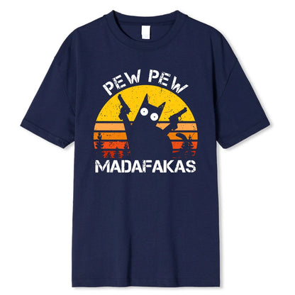Madafakas Graphic Tee: Cat with Dual Guns - Breathable Cotton T-Shirt for Men