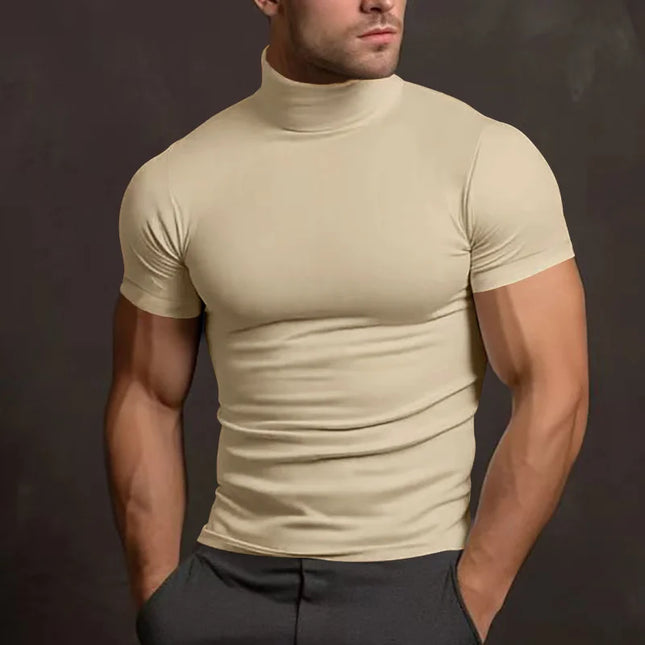 Men's High Collar Elastic Short Sleeve T-Shirt