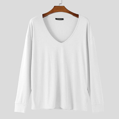 INCERUN Men's V-Neck Long Sleeve Knitted Sweater