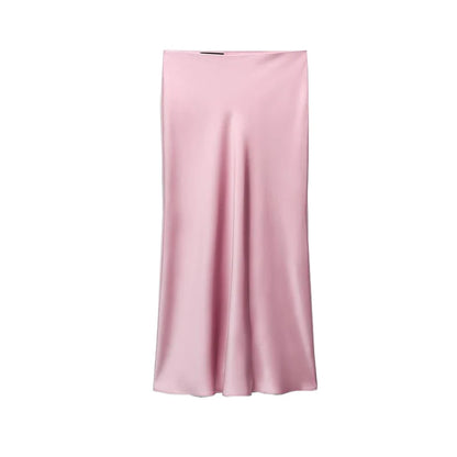 Women's Satin-Like Long Skirt - High Waist Elegant Slim Fit Skirt for Women