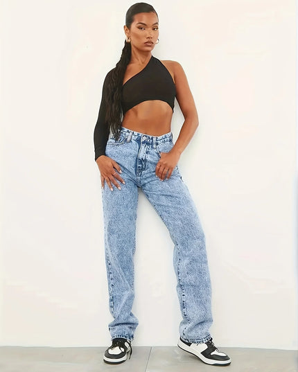 Women’s Vintage Light-Wash Straight-Leg Jeans – Casual Denim Pants