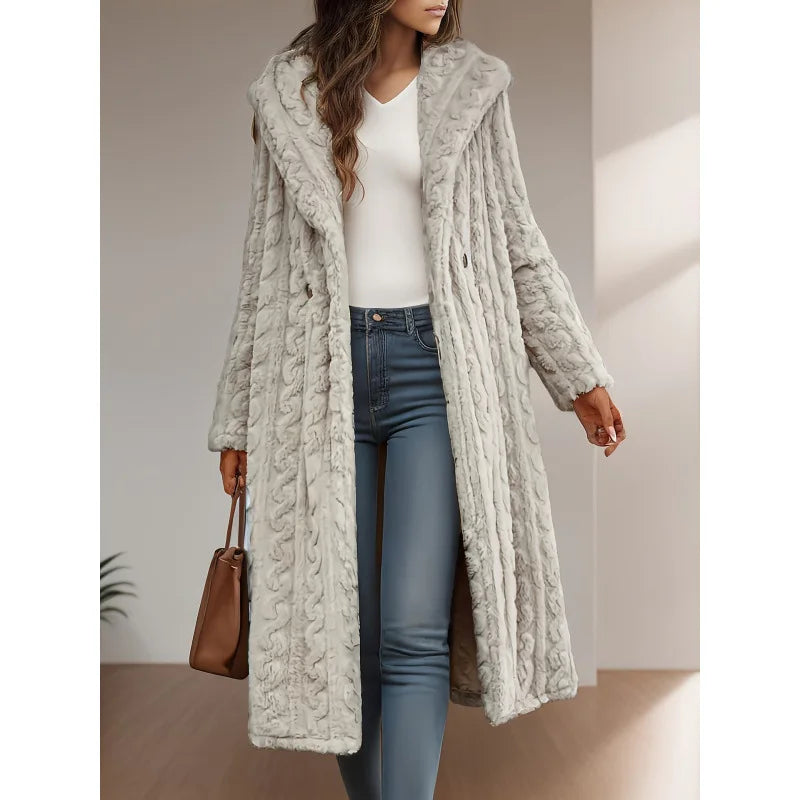 Women's Warm Long Coat with Hood - Slim Fit, Long Sleeve Casual Outerwear