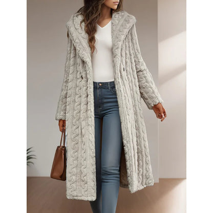 Women's Warm Long Coat with Hood - Slim Fit, Long Sleeve Casual Outerwear