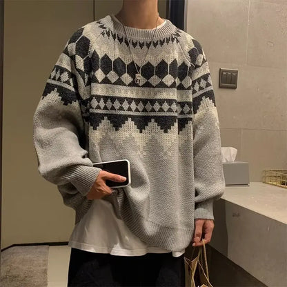 Men's Loose Fit Stylish Knit Sweater - Casual Warm Knitwear for Men