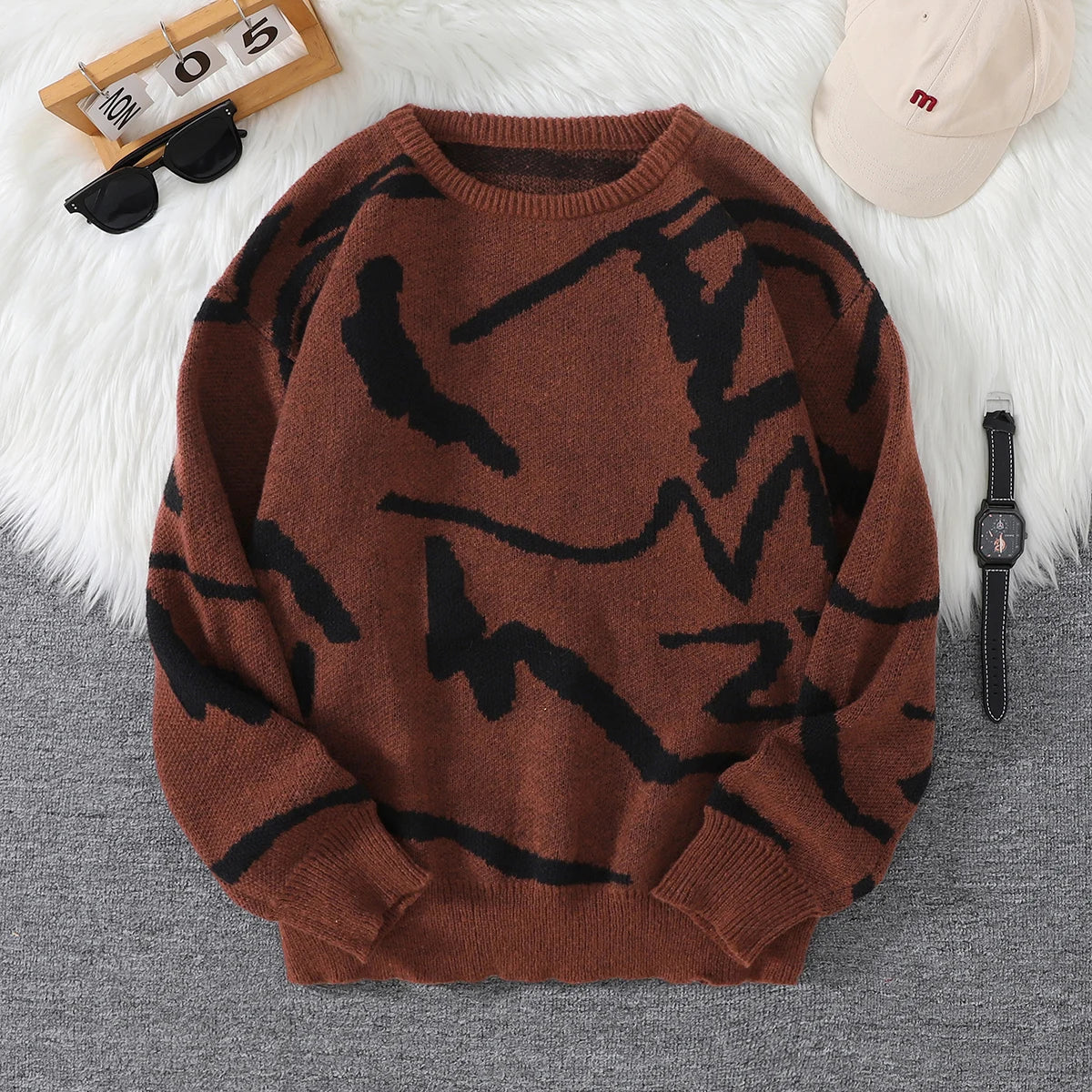 Men's Graffiti Jacquard Pattern Knit Sweater