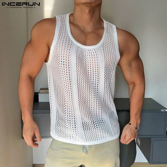 Incerun Men's Mesh Transparent Tank Top
