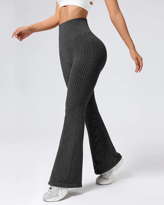 Women's High-Waisted Breathable Flared Trousers - Athleisure Fitness Pants with Stretch