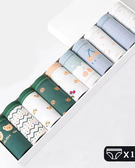 10Pcs Women's Cotton Panties – Comfortable Cartoon Print Underwear Set
