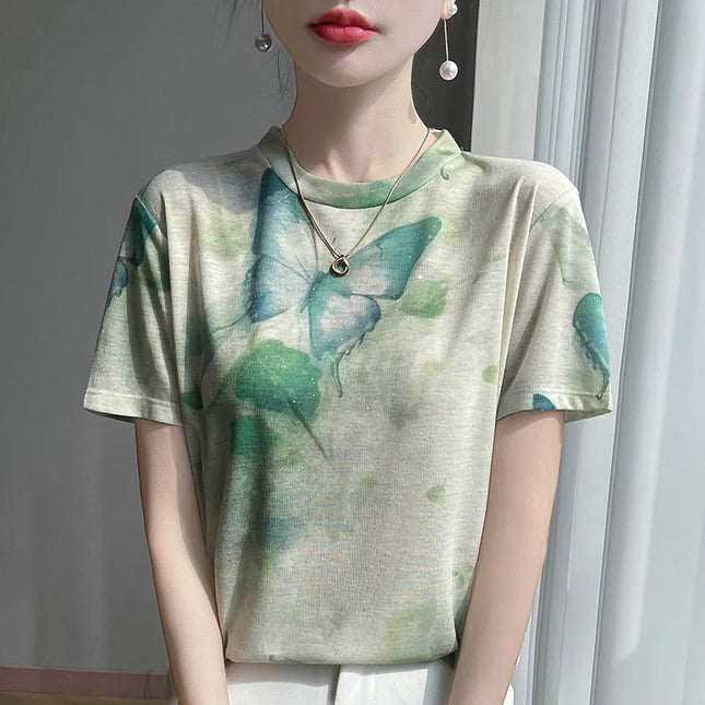 Elegant Women's Satin Silk V-Neck Short Sleeve Blouse