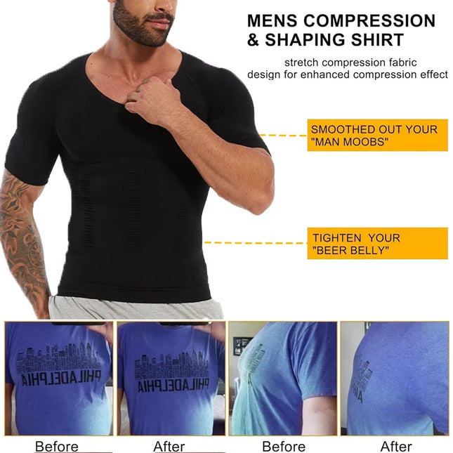 Men's Compression Body Shaper T-Shirt – Slimming, Muscle-Enhancing, Body Shaper for Men