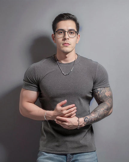 Men's Short Sleeve T-Shirt with Half High Collar – Slim Fit Casual Top for Men