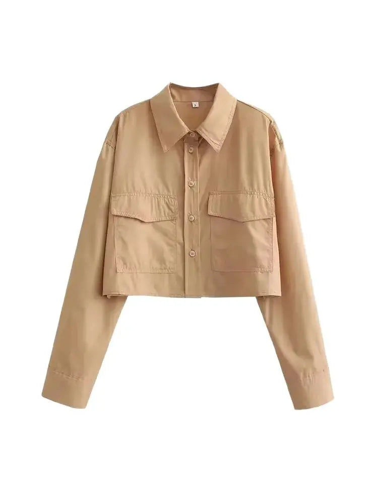 Women's Cropped Button-Up Blouse - Stylish Female Short Sleeve Shirt