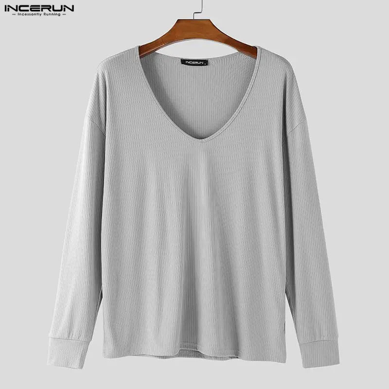 INCERUN Men's V-Neck Long Sleeve Knitted Sweater