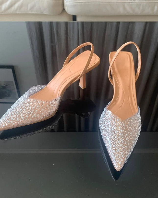 Women's Pointed Toe- Pearl Decoration High Heels