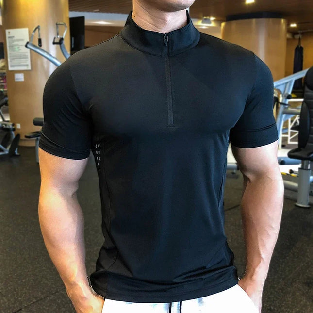 Men's Slim Fit Half Zip High Neck T-Shirt
