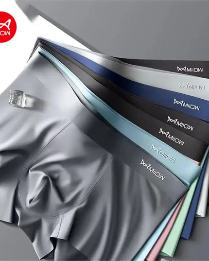 MIIOW Men's Ice Silk Boxer Briefs - 3 Pack Seamless Cut Hem Underwear