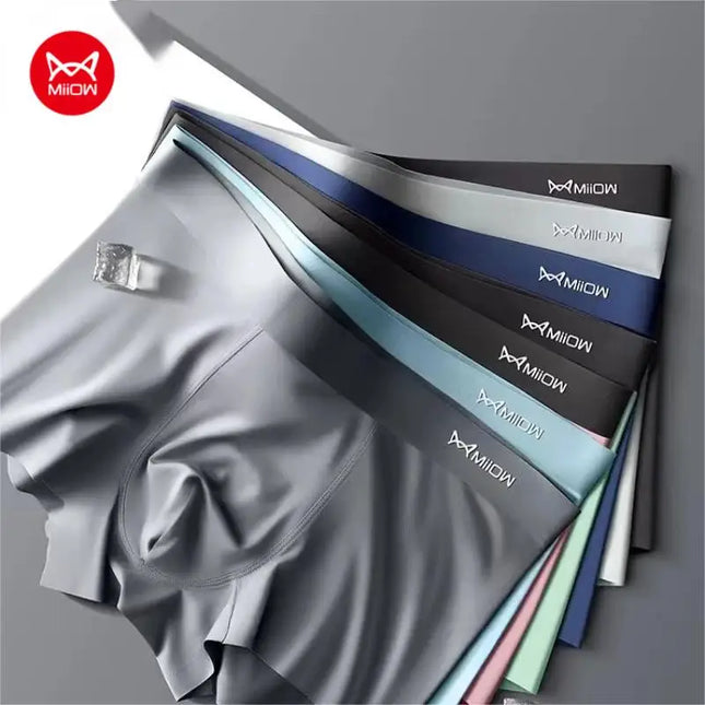 MIIOW Men's Ice Silk Boxer Briefs - 3 Pack Seamless Cut Hem Underwear