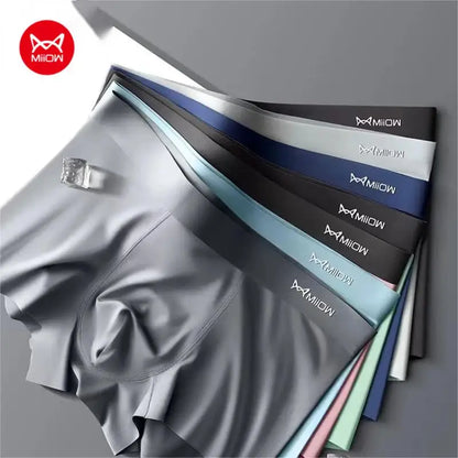 MIIOW Men's Ice Silk Boxer Briefs - 3 Pack Seamless Cut Hem Underwear
