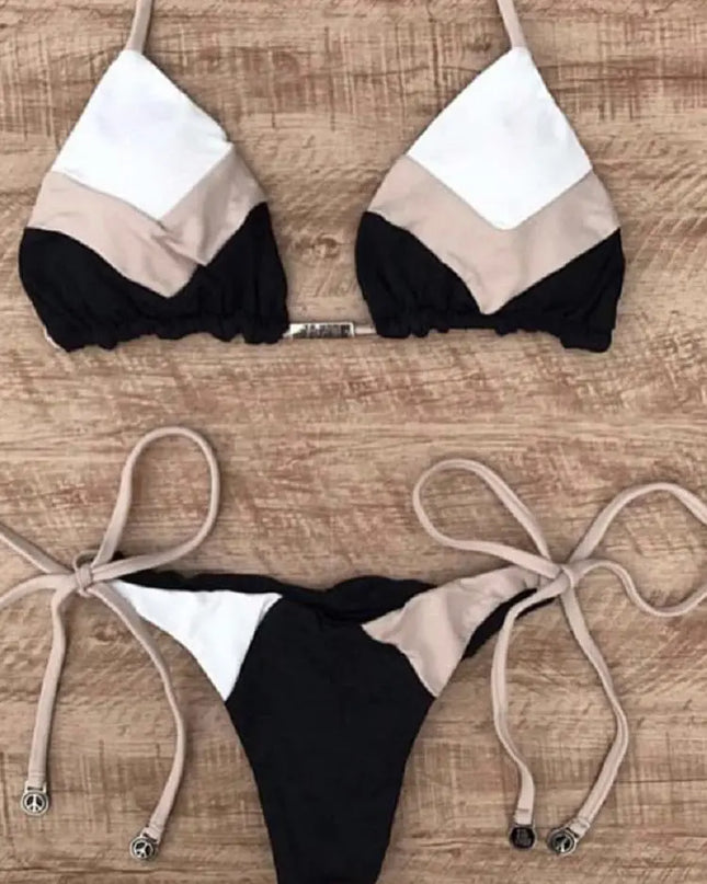 Tropical Plant Print Push-Up Micro Bikini with Thong Style Strings for Women