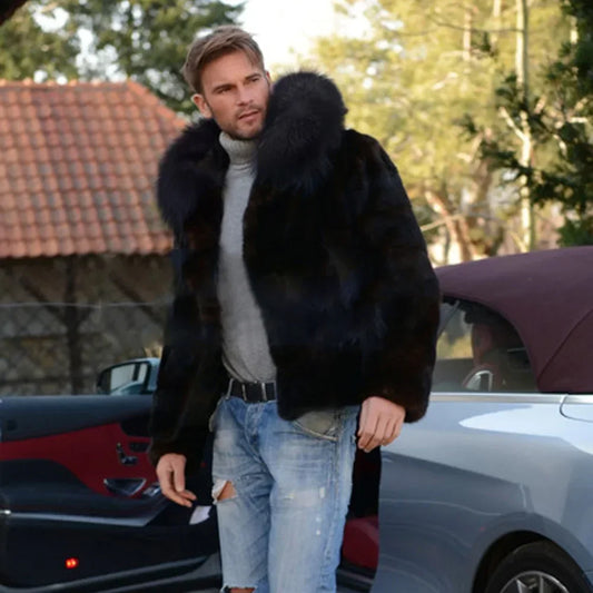 Men's Warm Hooded Faux Fur Jacket