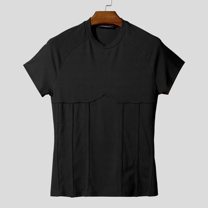 Incerun Men's O-Neck Knitted Slim Fit T-Shirt – Stylish Casual Short Sleeve Tee for Men