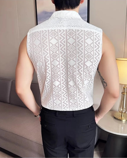 Men's Slim Fit Sleeveless Vest Shirt with Hollowed-Out Design