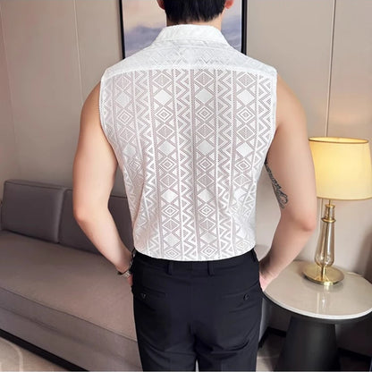 Men's Slim Fit Sleeveless Vest Shirt with Hollowed-Out Design
