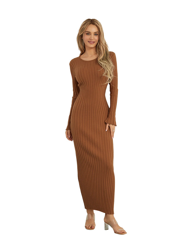 Elegant Women’s Knit Long Sleeve Bodycon Dress – Stylish & Comfortable Long Sleeve Midi Dress for Women