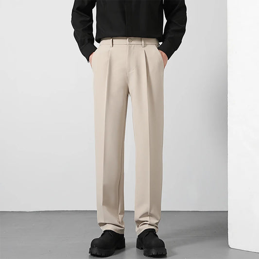 Men's Loose Fit Pants - Classic Straight Leg Drape Trousers for Men